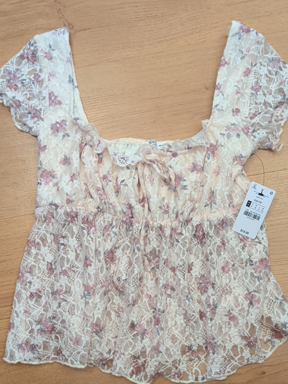 Ardene Cream Lace Top with Pink Floral Print